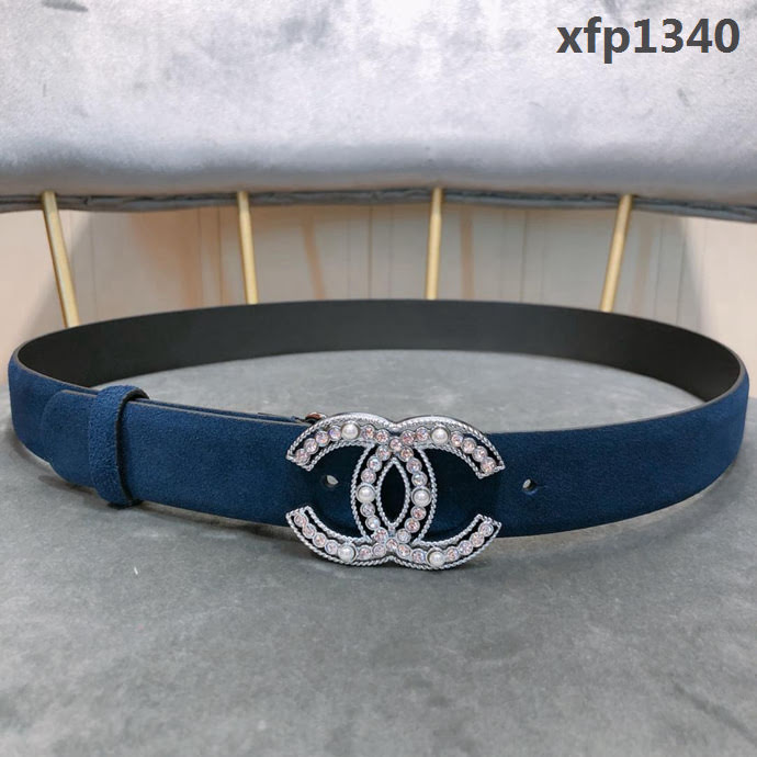 CHANEL香奈兒 19早春新款 明星劉雯同款 水鑽珍珠logo扣 絨面面料 女款皮帶  xfp1340