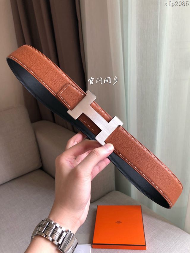 Hermes皮帶 官網同步 38MM 荔枝紋牛皮 愛馬仕男士腰帶  xfp2085