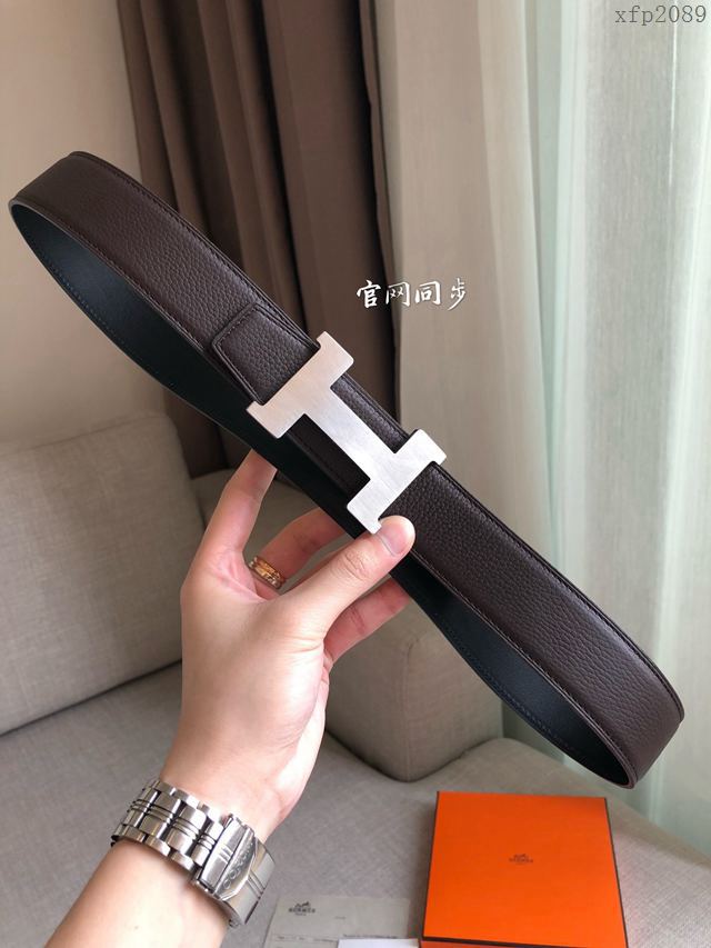 Hermes皮帶 官網同步 38MM 荔枝紋牛皮 愛馬仕男士腰帶  xfp2089