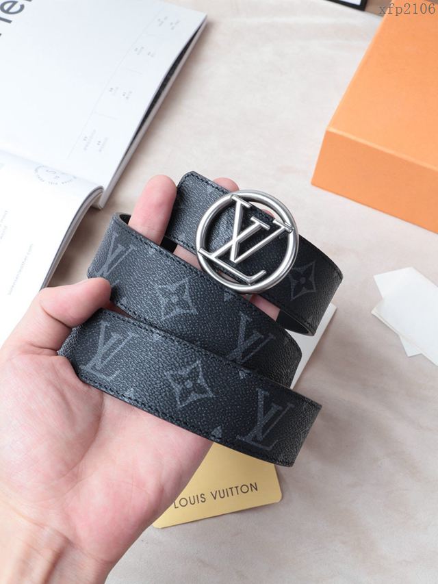 LV皮帶 經典LV腰帶系列 路易威登黑花男士腰帶  xfp2106