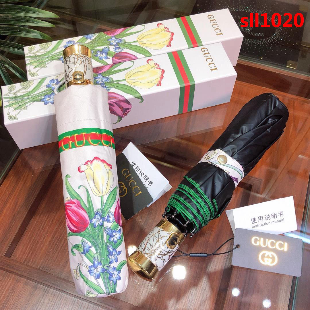 GUCCI古馳 專櫃夏季新款 全自動折疊晴雨傘 花卉圖案 防雨防紫外線隔熱傘  sll1020