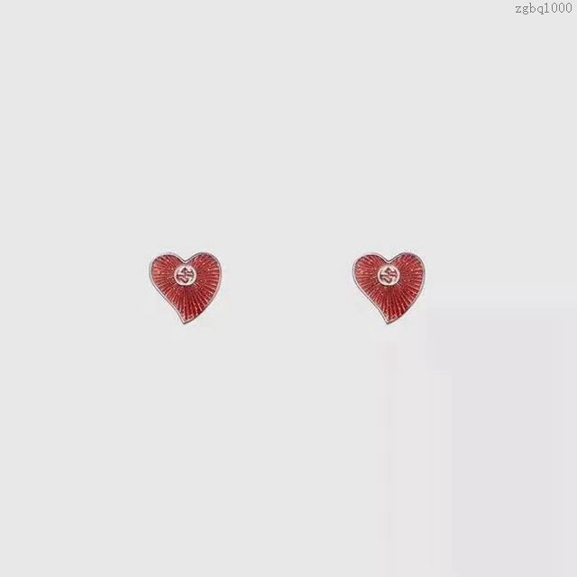 GUCCi飾品 古馳2019新款酒紅色桃心 字母耳釘 Gucci純銀針耳環  zgbq1000