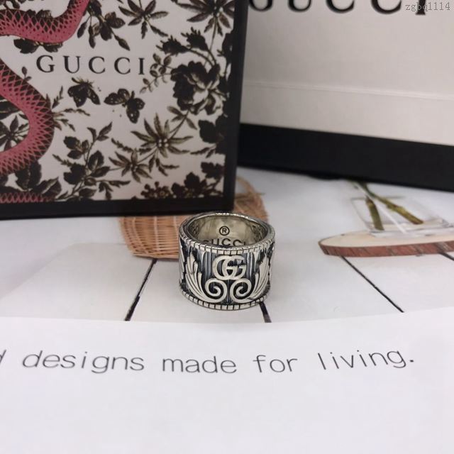 GUCCi飾品 古馳925男寬版雙G戒指 Gucci風尾花潮流食指環 搖滾抖音款  zgbq1114