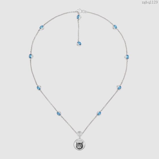 GUCCi飾品 古馳女手鏈 Gucci圓牌貓logo-beind for love 藍耀石項鏈  zgbq1129