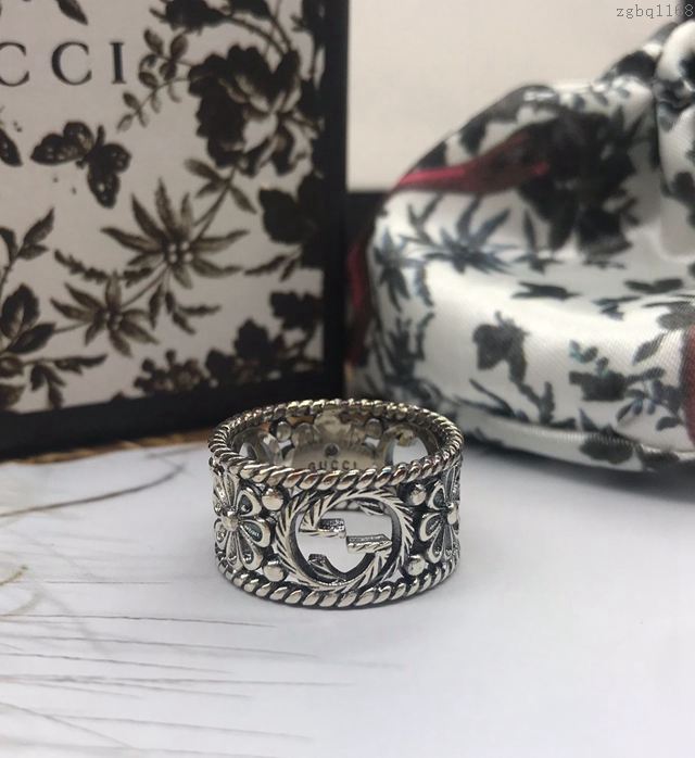 GUCCi飾品 古馳寬版925銀鏤空時尚個性花紋圖案日韓情侶戒 Gucci鏤空戒指  zgbq1168