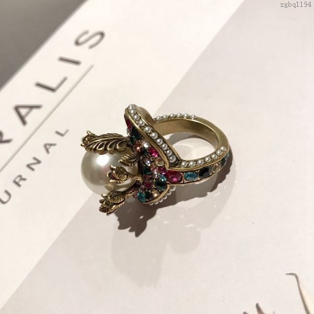 GUCCi飾品 古馳女戒指 Gucci彩鑽珍珠戒指  zgbq1194