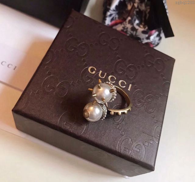 GUCCi飾品 古馳女戒指 Gucci時尚 柳丁珍珠 開口戒指  zgbq1203