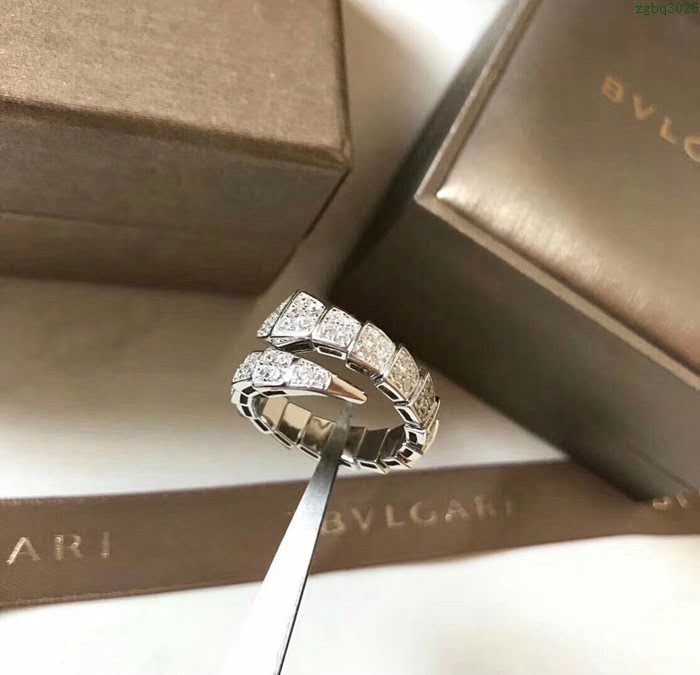 Bvlgari飾品 寶格麗SERPENTI系列 蛇滿鑽 開口大號戒指 進口s925純銀  zgbq3026