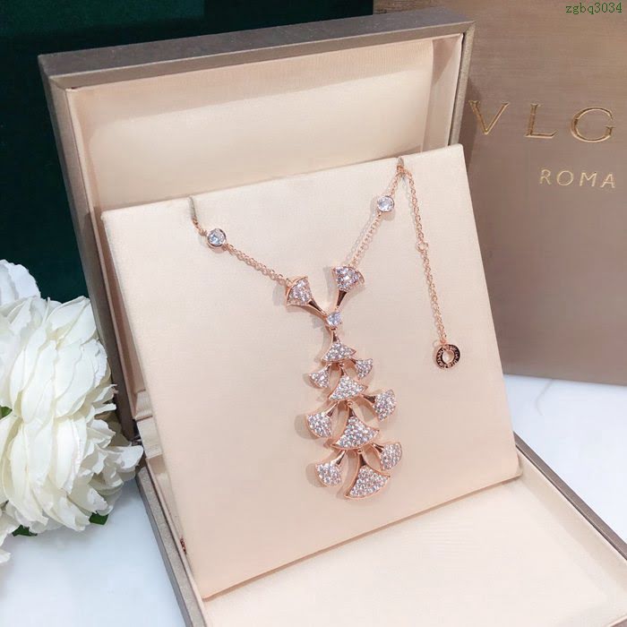 Bvlgari飾品 寶格麗流蘇項鏈 Bvlgari18k金鑲寶石扇形裙子鑽項鏈 寶格麗diva系列裙子項鏈  zgbq3034