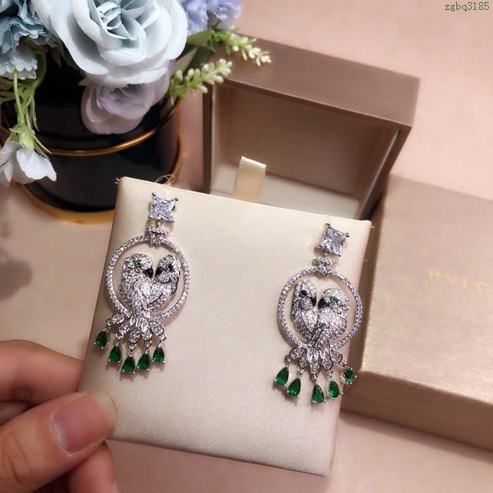 Bvlgari飾品 寶格麗彩鑽流蘇鸚鵡鑲鑽耳環 925純銀針耳釘  zgbq3185