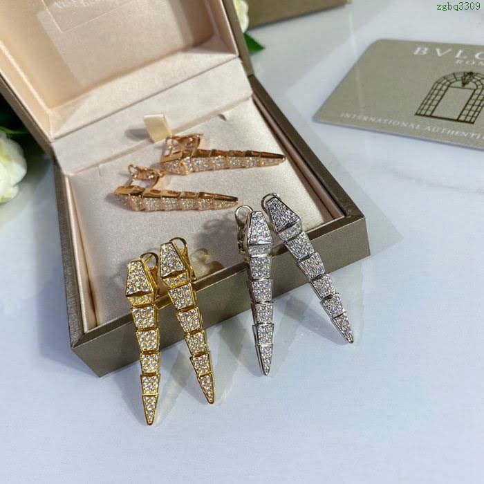Bvlgari飾品 925純銀 寶格麗滿鑽機關蛇耳環  zgbq3309