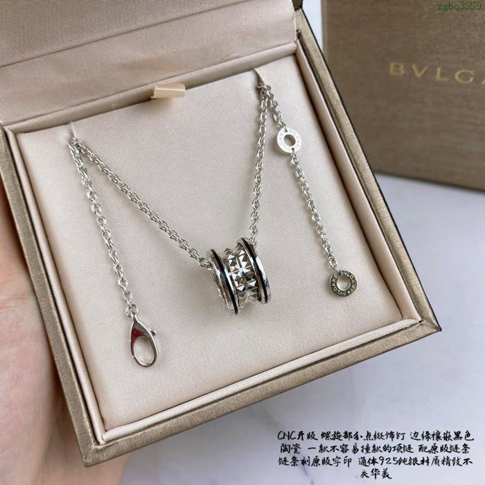 Bvlgari飾品 寶格麗螺旋項鏈 通體925純銀黑色陶瓷項鏈  zgbq3359