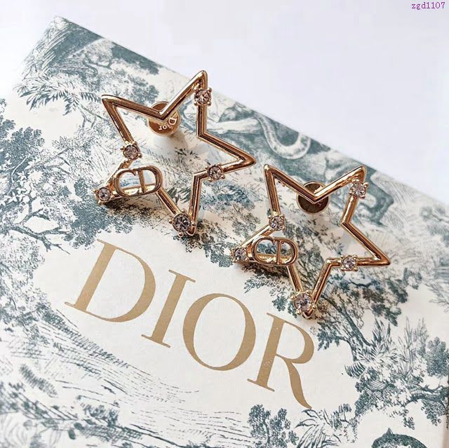 Dior飾品 迪奧經典熱銷款五角星吊水鑽cd耳釘  zgd1107