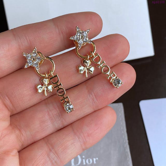 Dior飾品 迪奧經典熱銷款鑲嵌防水鑽字母DI0R款耳圈 耳環  zgd1108
