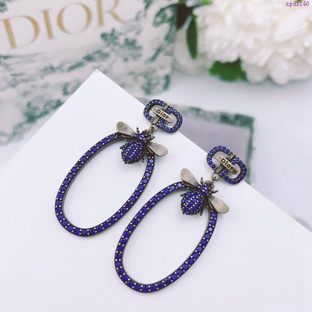 Dior飾品 迪奧經典熱銷款CD蜜蜂藍鑽圓環耳環耳吊  zgd1146