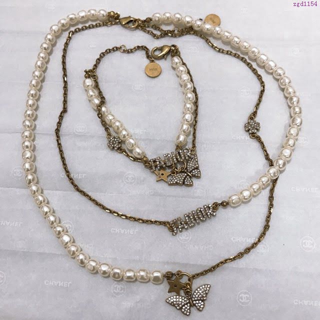 Dior飾品 迪奧經典熱銷款蜜蜂字母手鏈項鏈套裝  zgd1154