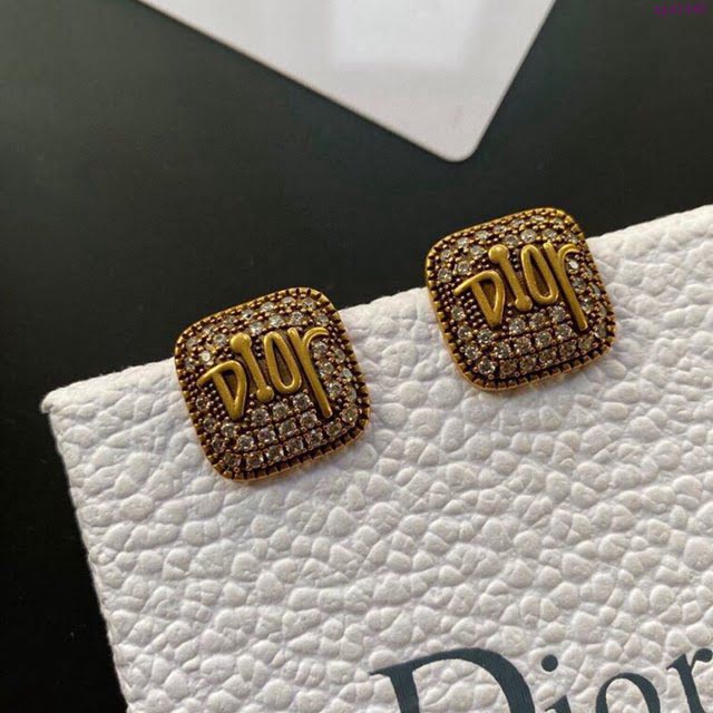 Dior飾品 迪奧經典熱銷款滿鑽方形Dior字母耳釘耳環  zgd1449
