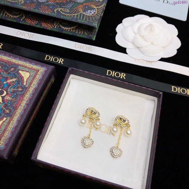 Dior飾品 迪奧經典熱銷款施華洛水晶鑽愛心珍珠耳環耳釘  zgd1480