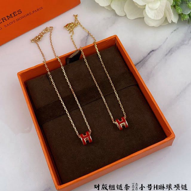 Hermes首飾品 愛馬仕H琳琅迷你項鏈 Hermes對版紅色粗鏈條  zgh1523