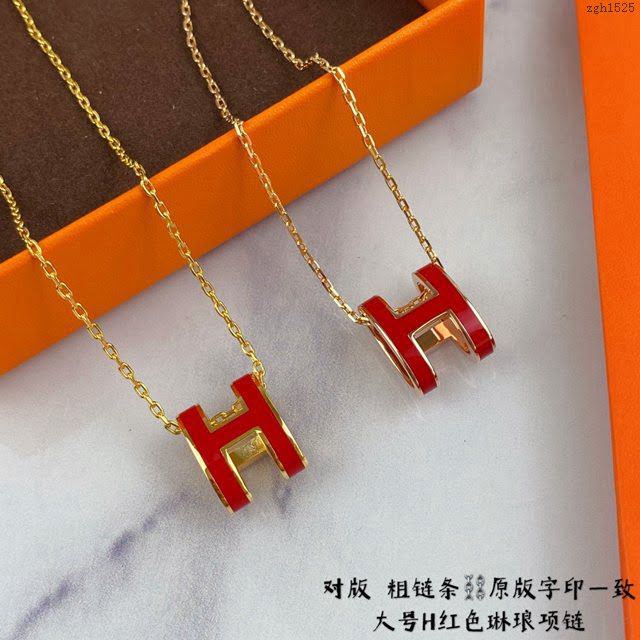 Hermes首飾品 愛馬仕紅色H琳琅大號項鏈 Hermes對版粗鏈條女士項鏈  zgh1525