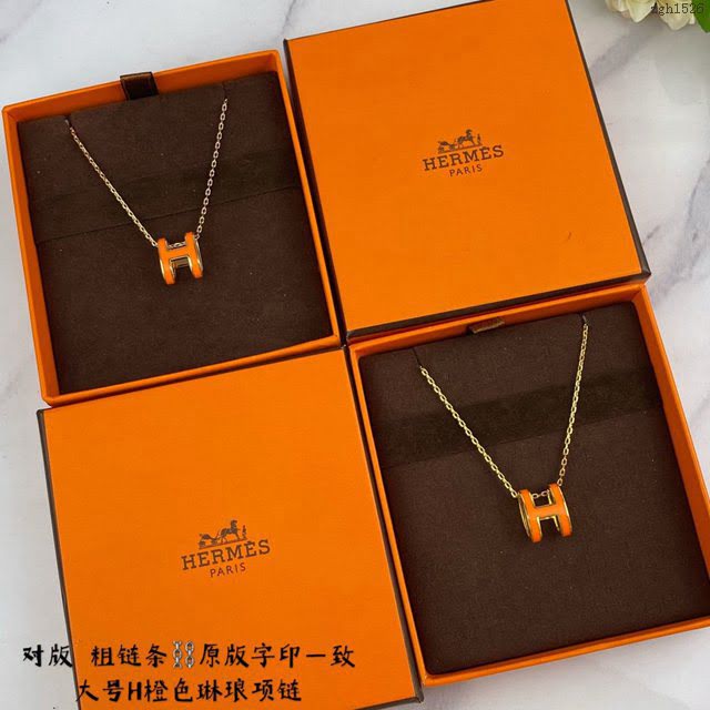 Hermes首飾品 愛馬仕橙色H琳琅大號項鏈 Hermes對版粗鏈條女士項鏈  zgh1526