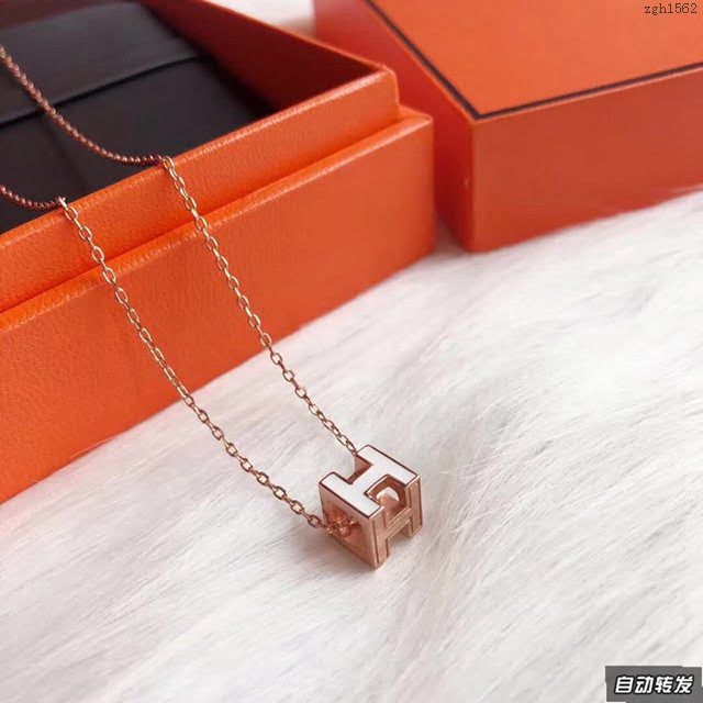 Hermes首飾品 愛馬仕s925純銀玫瑰金女士項鏈 Hermes白色方塊H項鏈  zgh1562