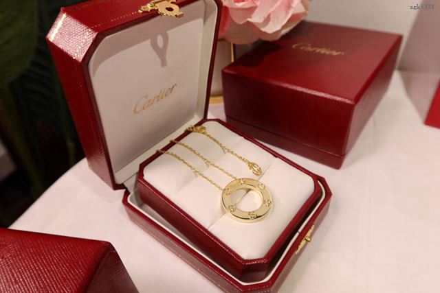Cartier首飾品 原版龍蝦扣 卡地亞光面三鑽版 大餅項鏈  zgk1323