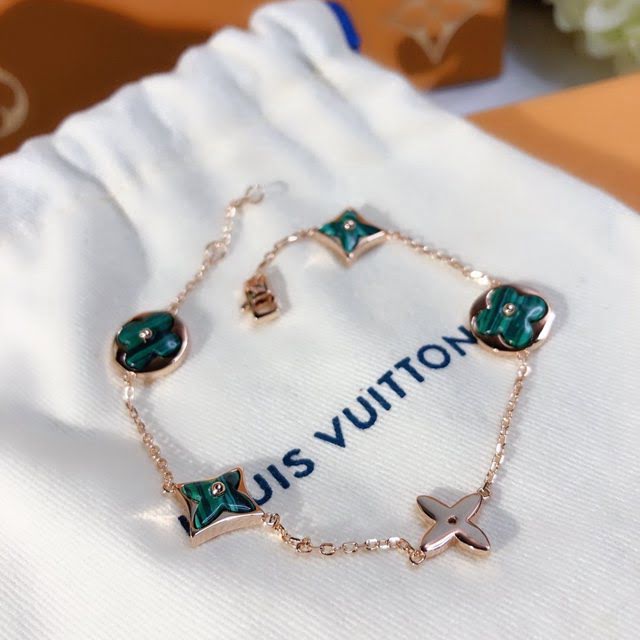 Louis Vuitton純銀飾品 路易威登天然孔雀石手鏈 LV五花手鏈  zglv2144