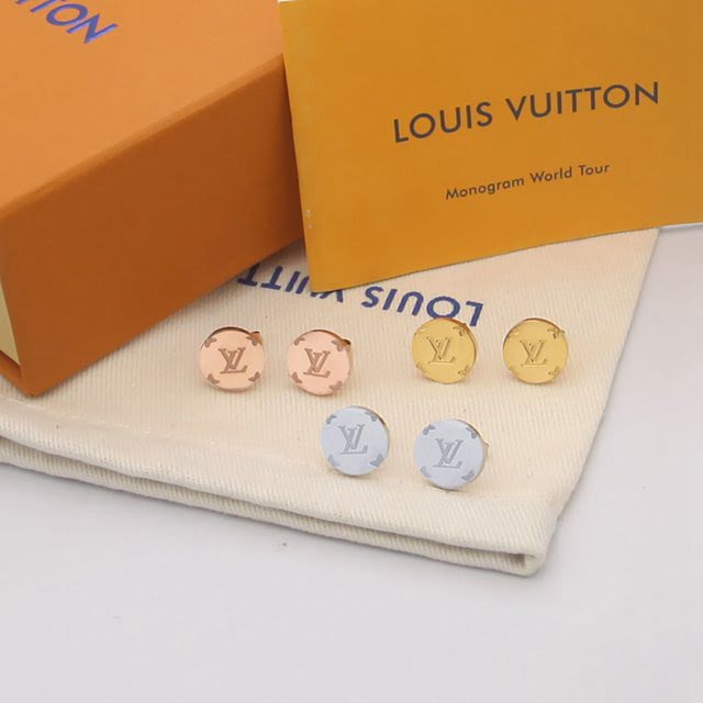 Louis Vuitton新款飾品 路易威登圓形字母耳釘 LV金色玫瑰金耳環  zglv2153