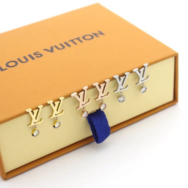 Louis Vuitton新款飾品 路易威登字母單鑽耳釘 LV玫瑰金銀色金色耳環  zglv2212