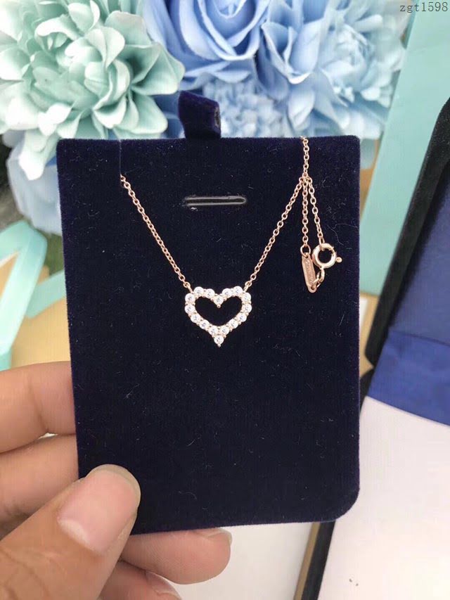 Tiffany純銀飾品 蒂芙尼女士專櫃爆款滿鑽桃心項鏈 Tiffany925銀定制版項鏈  zgt1598