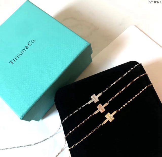 Tiffany純銀飾品 蒂芙尼女士專櫃爆款笑臉雙T雙層手鏈 Tiffany十字架項鏈手鏈  zgt1659