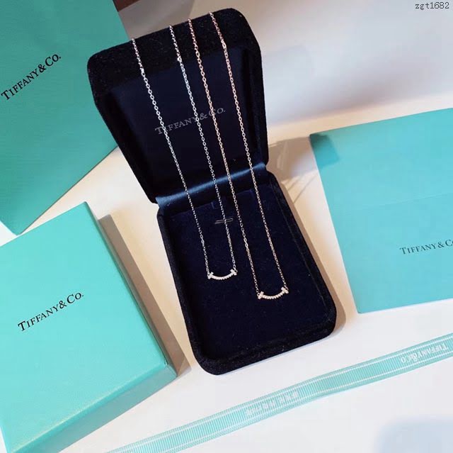 Tiffany純銀飾品 蒂芙尼女士專櫃爆款mini迷你帶鑽微笑項鏈 Tiffany笑臉系列項鏈  zgt1682
