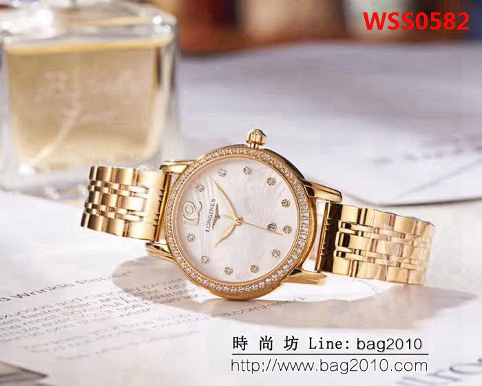 LONGINES浪琴 音符波紋貝母面 輕奢風女士腕表 WSS0582