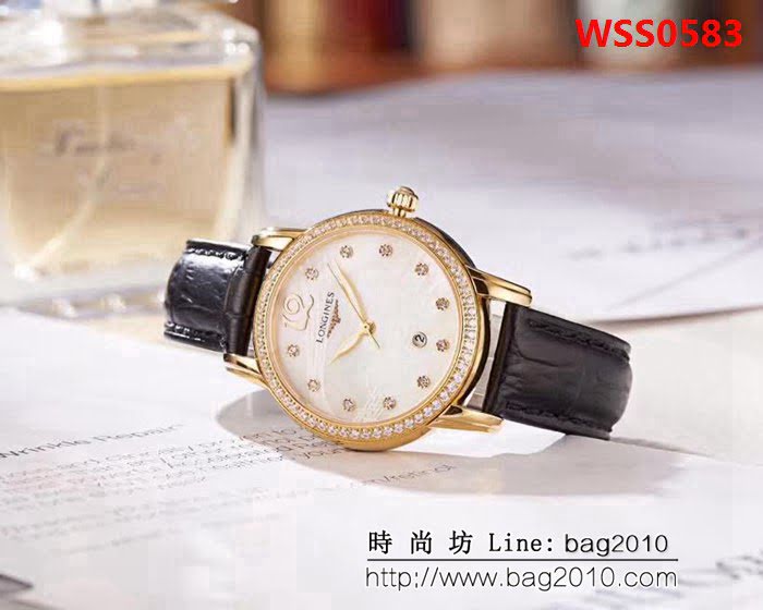 LONGINES浪琴 音符波紋貝母面 輕奢風女士腕表 WSS0583