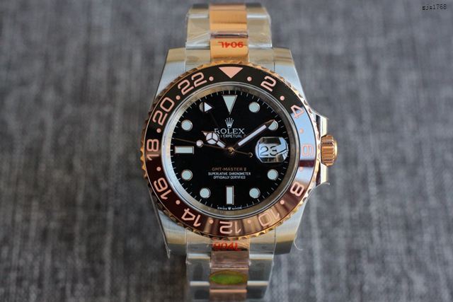 勞力士複刻手錶 Rolex格林尼治ll:黑咖雙色全玫金款男士腕表  gjs1768