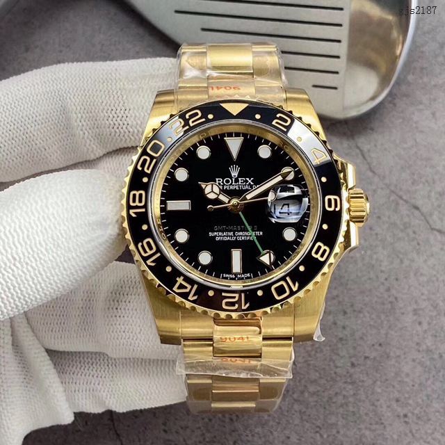 勞力士複刻手錶 Rolex男士腕表 全金黑色陶瓷圈 GMTMASTER格林尼治型環球腕表 126710BLRO-0001  gjs2187