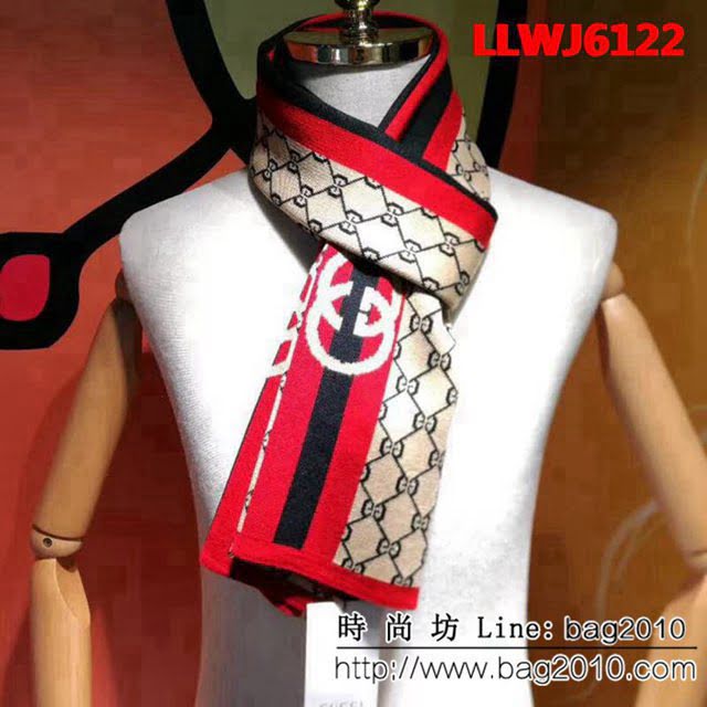 GUCCI古馳專櫃同步 2018男士冬季精品針織羊毛圍巾 男女同款 LLWJ6122