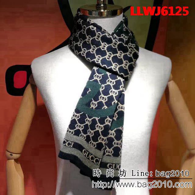 GUCCI古馳專櫃同步 2018男士冬季精品針織羊毛圍巾 男女同款 LLWJ6125