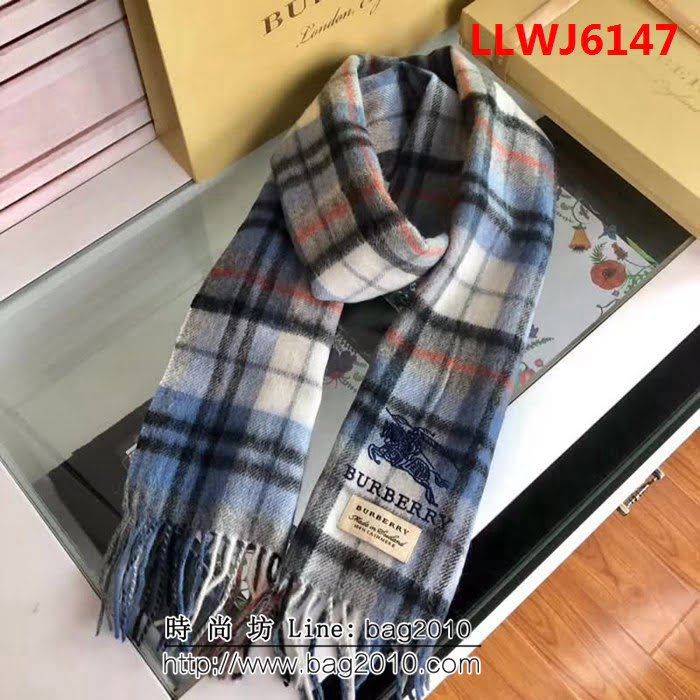 BURBERRY巴寶莉頂級羊絨 刺繡LOGO圍巾 男女同款 35X180  LLWJ6147