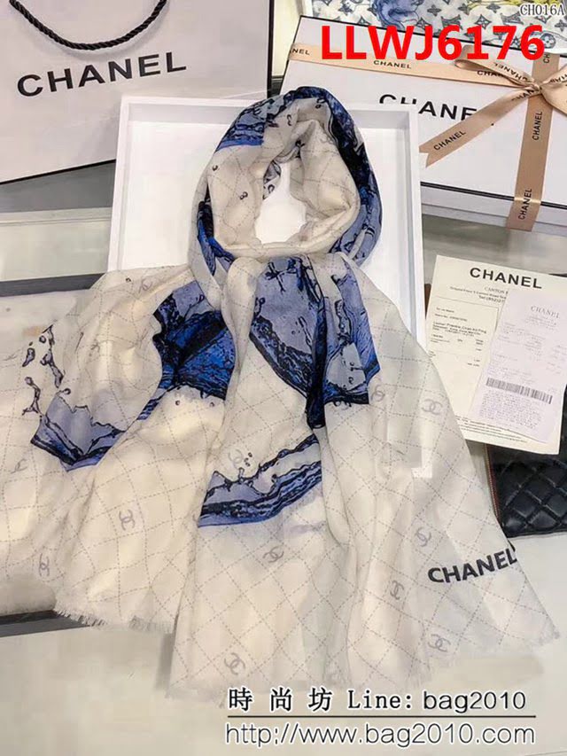CHANEL香奈兒 2018專櫃最新款 名媛風格印花羊絨圍巾 CH016 LLWJ6176