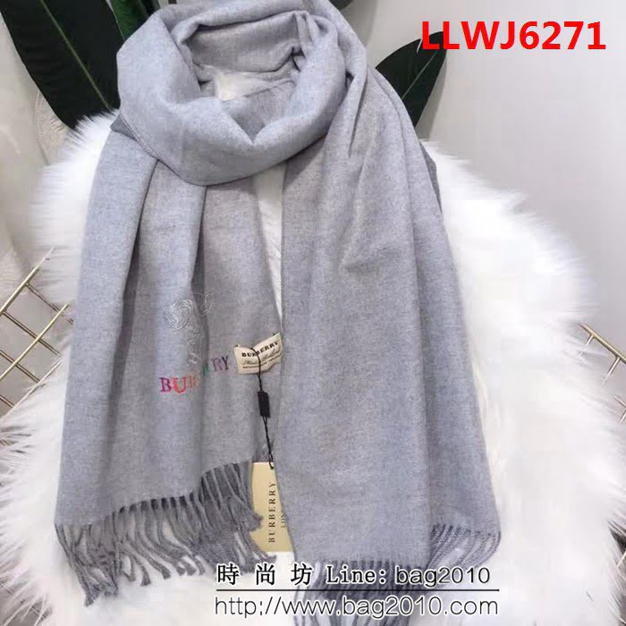 BURBERRY巴寶莉 2018新款 雙色雙面彩色刺繡羊絨圍巾 LLWJ6271