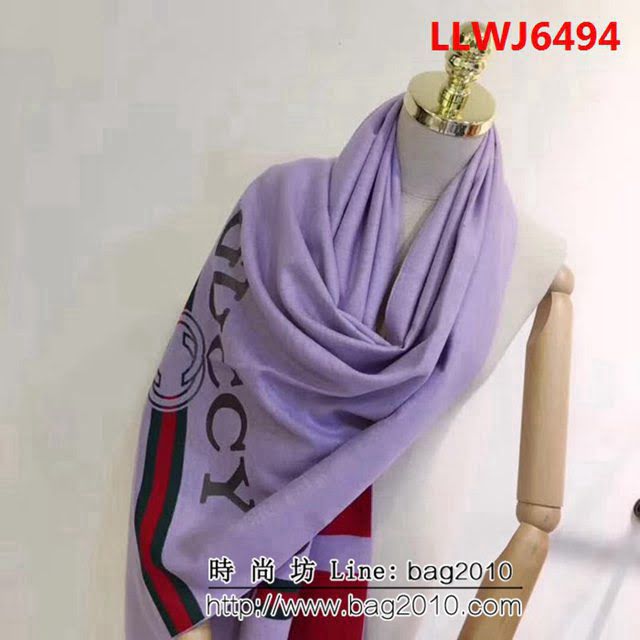 GUCCI古馳 互扣雙G圖案簡約時尚銀色旭日紋羊毛羊絨圍巾 LLWJ6494