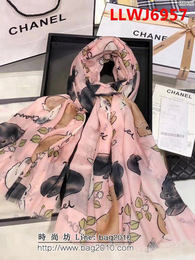 CHANEL香奈兒 2018最新限量款 網紅爆款C家限量兔兔羊絨圍巾 CH068 LLWJ6957