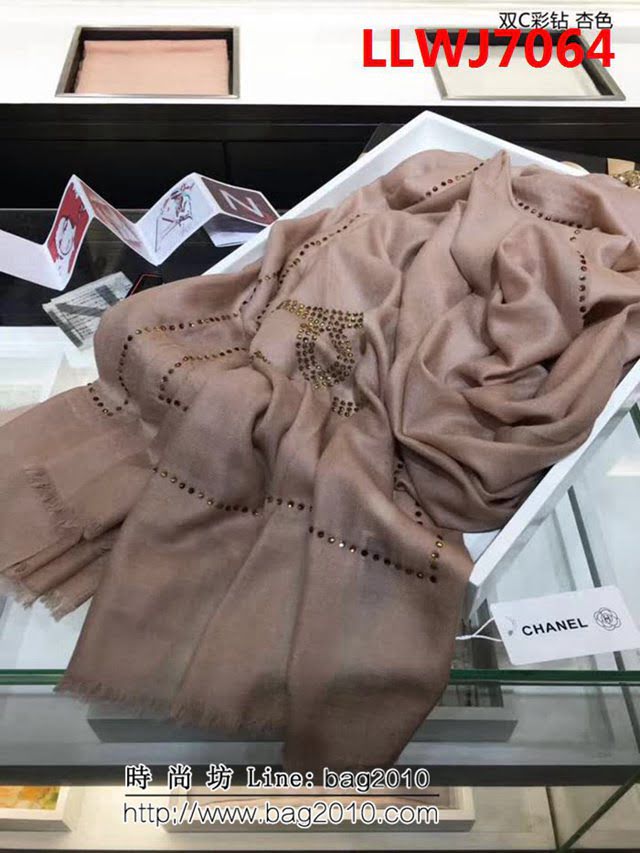 CHANEL香奈兒頂級原單雙C彩鑽 純羊絨燙鑽圍巾  LLWJ7064