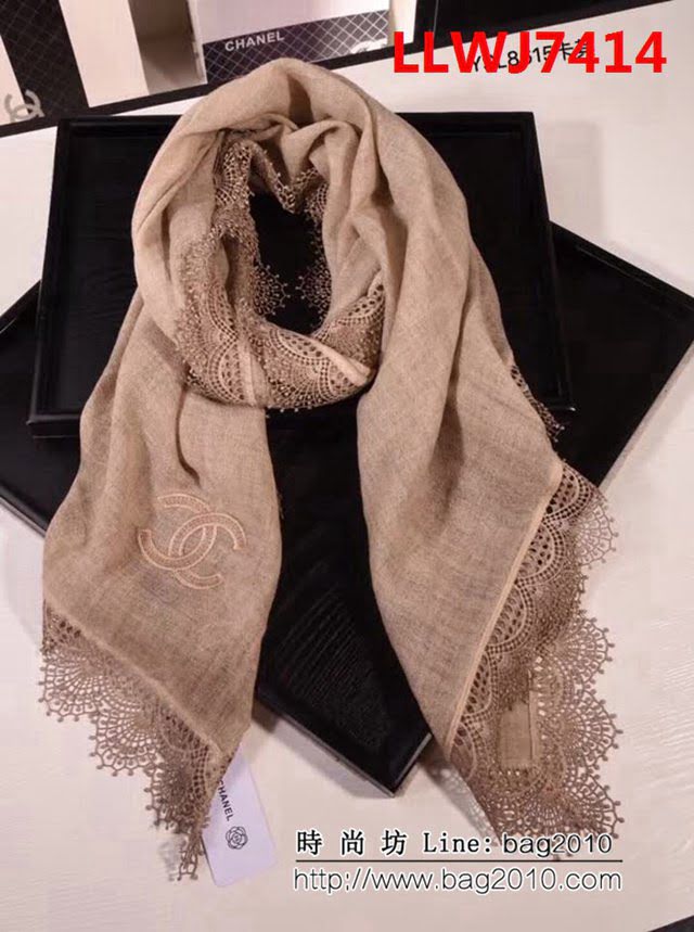 CHANEL香奈兒頂級品 2018秋冬新款山羊絨蕾絲邊圍巾 YSL8615 LLWJ7414