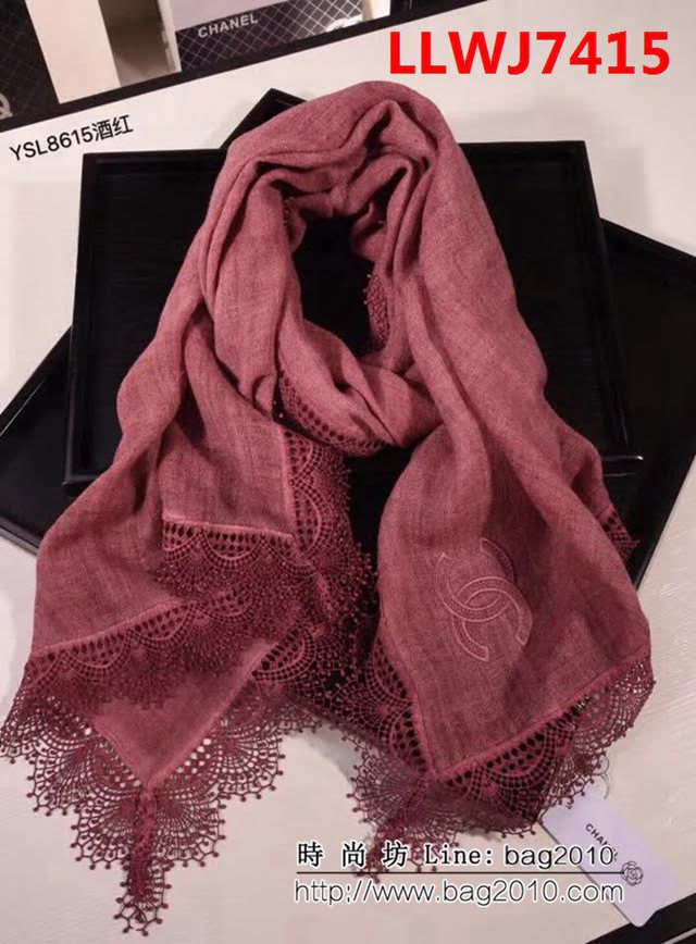 CHANEL香奈兒頂級品 2018秋冬新款山羊絨蕾絲邊圍巾 YSL8615 LLWJ7415