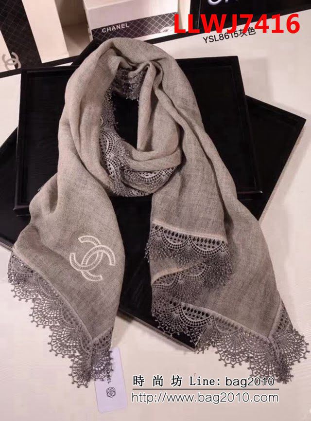CHANEL香奈兒頂級品 2018秋冬新款山羊絨蕾絲邊圍巾 YSL8615 LLWJ7416