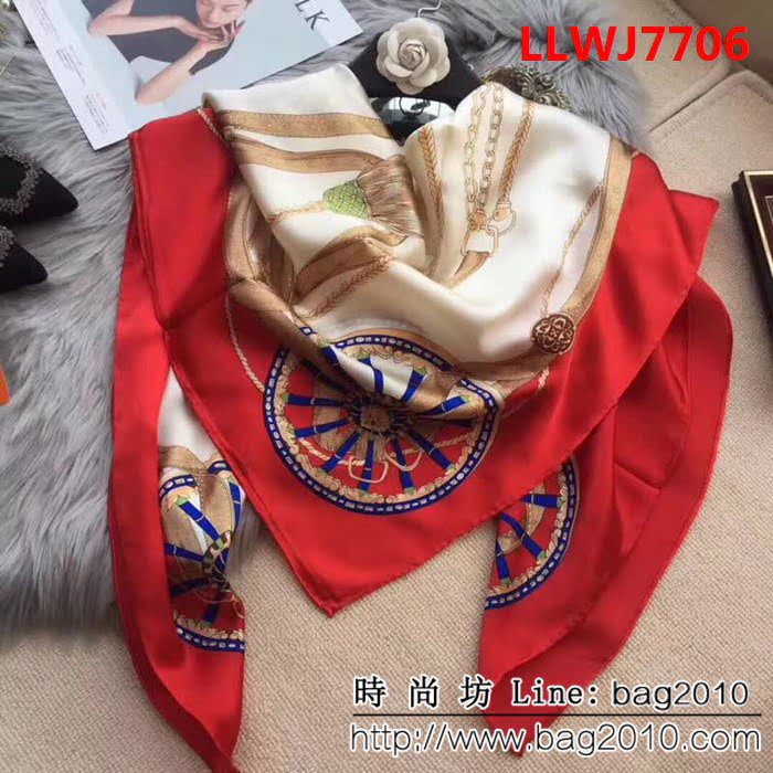 HERMES愛馬仕經典款 2018專櫃新品真絲緞面燙金大方巾 LLWJ7706