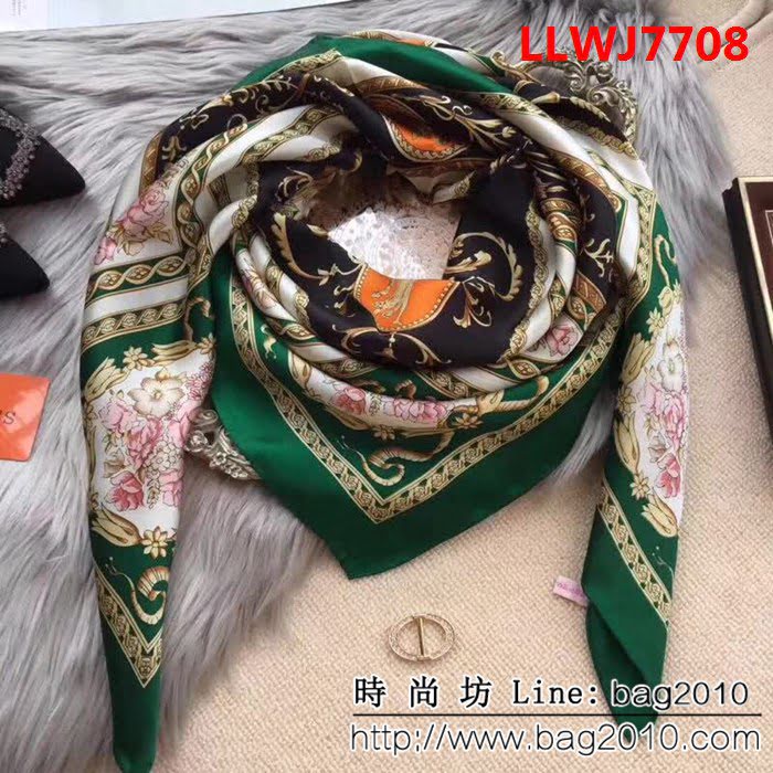 HERMES愛馬仕經典款 2018專櫃新品真絲緞面燙金大方巾 LLWJ7708